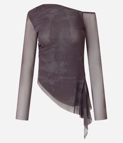 Blusa en Tule con Ponta Lateral y Estampa Abstracta 5