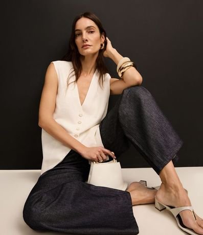 Pantalón Wide Leg Cintura Alta en Jeans con Cintura Sastre 2