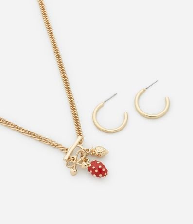 Conjunto de Collar Mediano con Colgante de Frutillas y Caravana Aro
