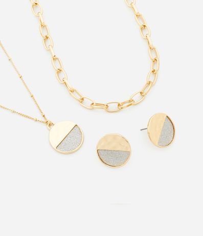 Conjunto de Collar Capas y Caravana Botón con Efecto Martillado y Brillo