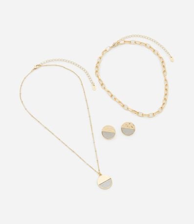 Conjunto de Collar Capas y Caravana Botón con Efecto Martillado y Brillo 2