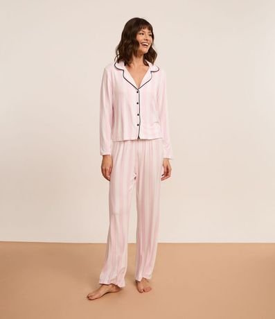 Pijama Americano Largo en Viscosa con Estampa Rayada 2