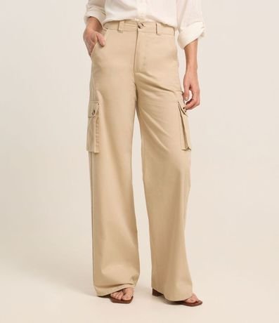 Pantalón Wide Leg Sastre en Sarga con Bolsillo Cargo 2