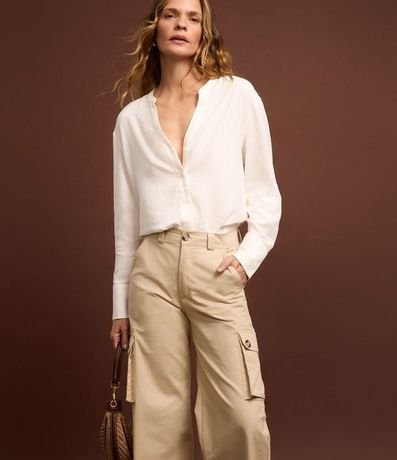 Pantalón Wide Leg Sastre en Sarga con Bolsillo Cargo 5