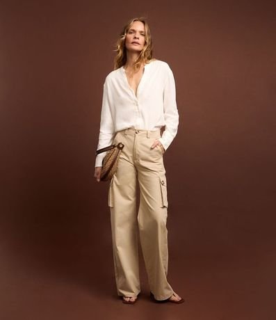 Pantalón Wide Leg Sastre en Sarga con Bolsillo Cargo 6
