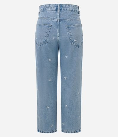 Pantalón Recto Cropped en Jeans con Bordados de Flores 7