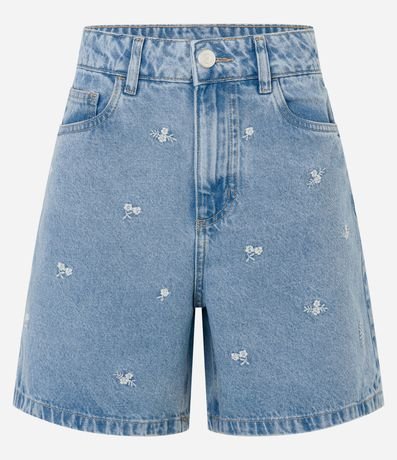 Short Cintura Alta en Jeans con Bordado Floral 5