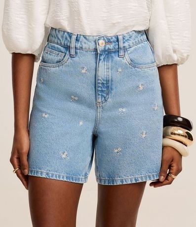 Short Cintura Alta en Jeans con Bordado Floral 3