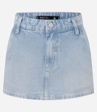 Pollera Mini en Jeans con Bolsillo Cuchillo y Bordado de Lazo 4