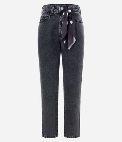Pantalón Mom en Jeans con Pañuelo de Lunares