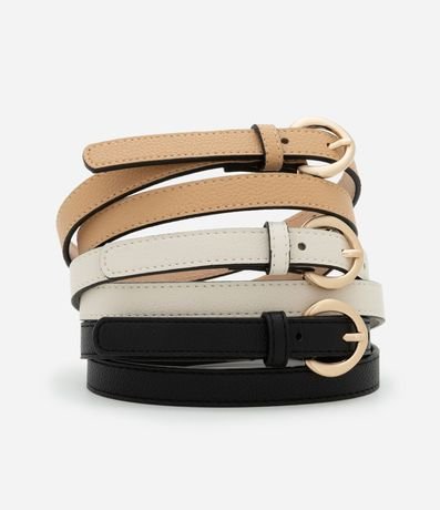 Kit 03 Cintos Finos con Hebilla Arredondeada Bold