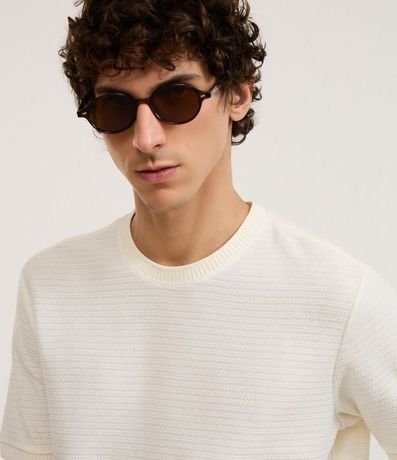 Remera Texturizada con Algodón y Cuello Redondo 4