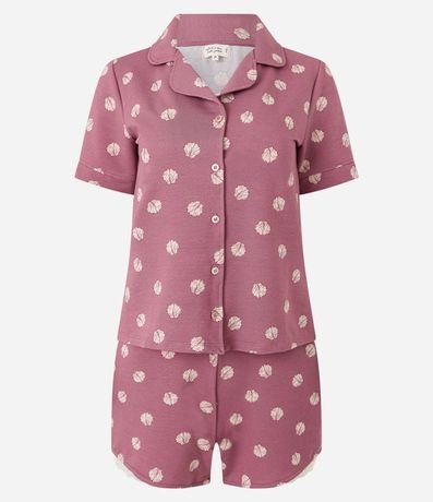 Pijama Short Doll Americano en Viscosa con Estampa de Caracolas y Detalle Encaje 5
