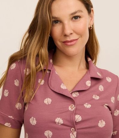 Pijama Short Doll Americano en Viscosa con Estampa de Caracolas y Detalle Encaje 2