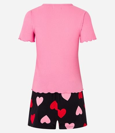 Pijama Short Doll con Blusa de Rib y Short Estampado de Corazones 6