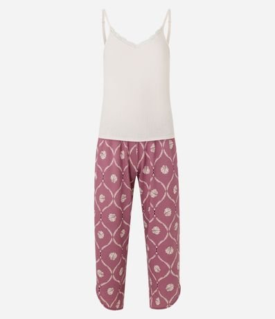 Trio de Pijama con Bata de Baño en Viscosa y Estampa de Caracolas 7