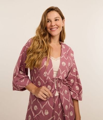 Trio de Pijama con Bata de Baño en Viscosa y Estampa de Caracolas 2