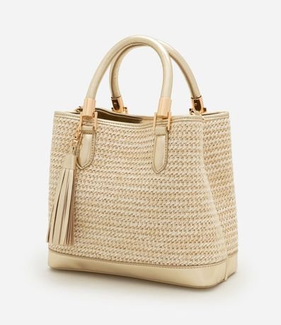 Cartera Satchel Mediana Textura Paja con Tássel Boho Romántico 4