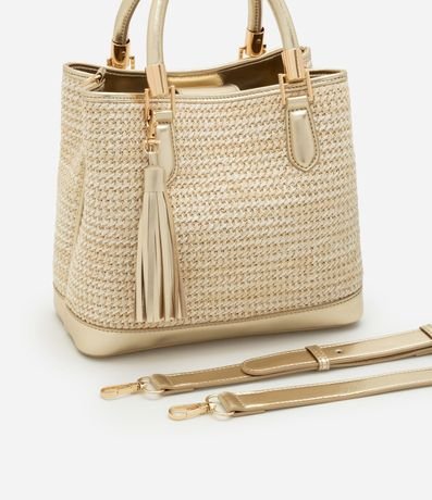 Cartera Satchel Mediana Textura Paja con Tássel Boho Romántico 5