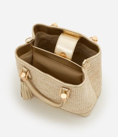 Cartera Satchel Mediana Textura Paja con Tássel Boho Romántico 6