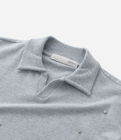 Remera Polo Infantil en Algodón con Aplicación de Strass - Tam  5 a 14 años 5