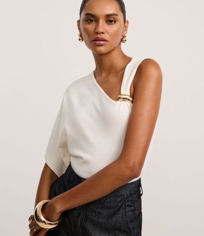 Blusa en Punto con Mangas Asimétricas y Adorno Metalizado 1