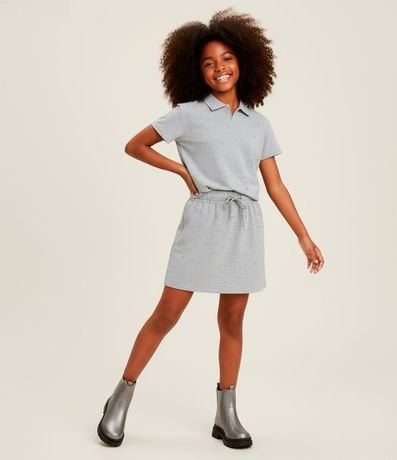 Pollera Infantil en Algodón con Brillos Aplicados - Talle 5 a 14 años