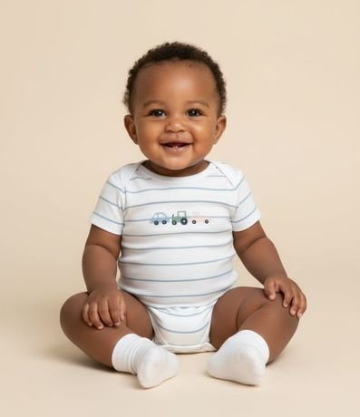 Body Infantil con Estampa Rayada y Carrinhos - Talle RN a 18 Meses