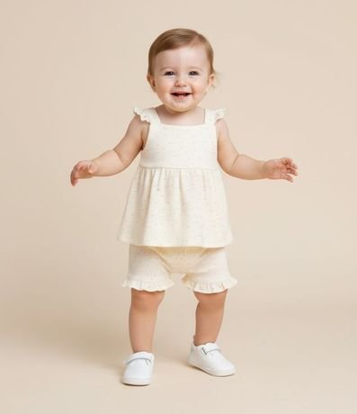 Conjunto Infantil con Estampa de Lunares Detalles en Broderie y Textura Waffle - Talle 0 a 18 Meses 1