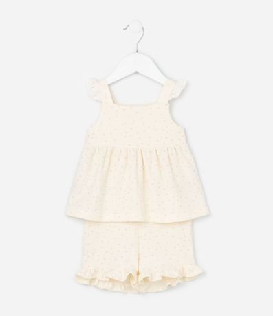 Conjunto Infantil con Estampa de Lunares Detalles en Broderie y Textura Waffle - Talle 0 a 18 Meses 2