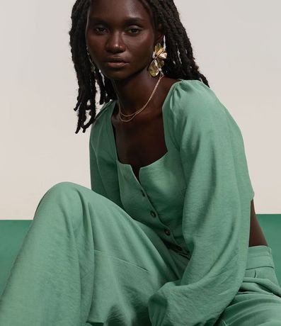 Blusa Cropped Sastrería con Mangas Abullonadas y Botones Matizados 5