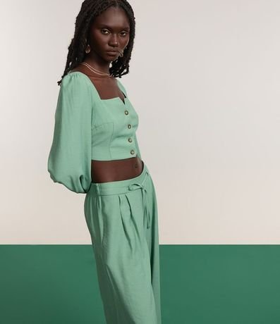 Blusa Cropped Sastrería con Mangas Abullonadas y Botones Matizados 6