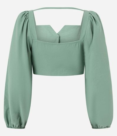 Blusa Cropped Sastrería con Mangas Abullonadas y Botones Matizados 8