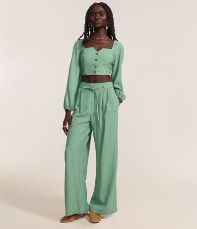 Blusa Cropped Sastrería con Mangas Abullonadas y Botones Matizados 2