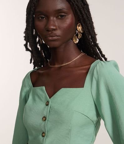 Blusa Cropped Sastrería con Mangas Abullonadas y Botones Matizados 3