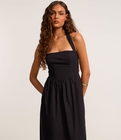 Vestido Midi en Tricolina con Fruncido en la Cintura y Lastex en la Espalda 2