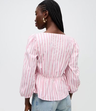 Blusa en Tricolina Rayada con Manga 3/4 Abullonada 4