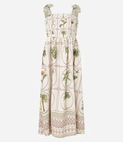 Vestido Evasê Midi en Visolinho con Estampa FLores y follajes 5