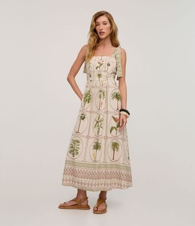 Vestido Evasê Midi en Visolinho con Estampa FLores y follajes 2