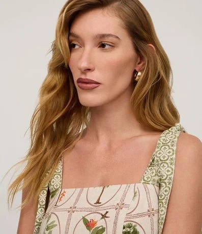 Vestido Evasê Midi en Visolinho con Estampa FLores y follajes 4