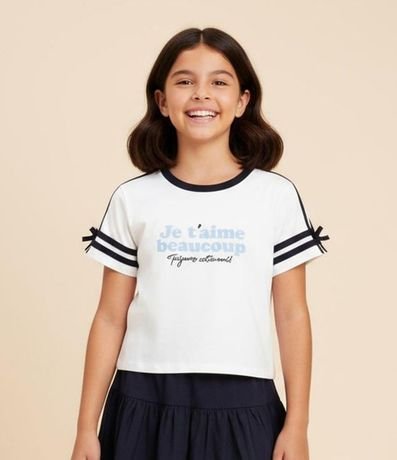 Blusa Infantil Ajustada con Detalle Contrastante y Moña - Talle 5 a 14 años