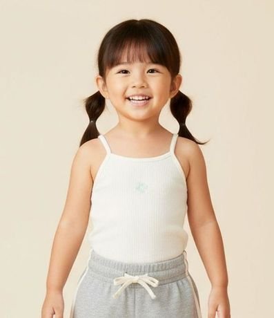 Musculosa Infantil Acanalada con Flor - Talle 1 a 6 años