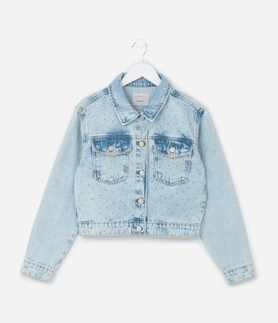 Campera Regular Infantil en Jeans con Brillos Aplicados - Talle 5 a 14 años 3