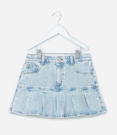 Pollera Infantil Jeans con Pliegues y Brillitos - Talle 5 a 14 años 2