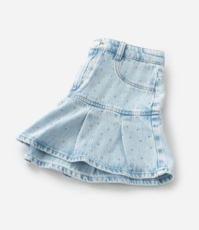 Pollera Infantil Jeans con Pliegues y Brillitos - Talle 5 a 14 años 8