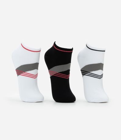 Kit 03 Medias Caña Corta Deportivas en Poliamida con Estampa de Rayas 2