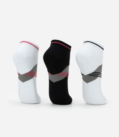 Kit 03 Medias Caña Corta Deportivas en Poliamida con Estampa de Rayas 3