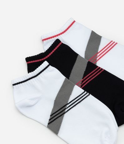 Kit 03 Medias Caña Corta Deportivas en Poliamida con Estampa de Rayas 4