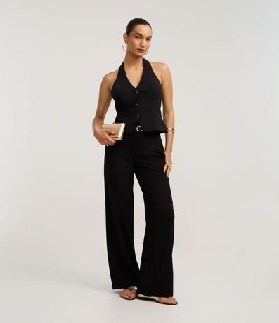 Pantalón Wide Leg Sastrería en Crepé con Cinturón PU