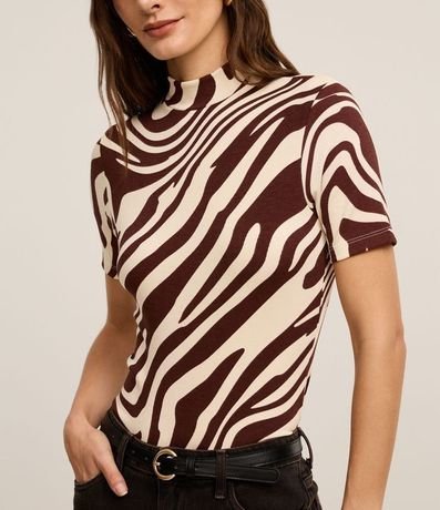 Blusa en Rib con Cuello Alto y Estampa Zebra 3